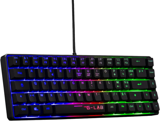 The G-Lab Keyz Hydrogen - Teclado Gaming Qwert - Incluye Ñ - Teclado Para Juegos Semi Mecanico - Teclado Gamer 60%, Retroiluminación Multicolor - Mini Teclado Gamer Silencioso, Para PC,PS4,PS5