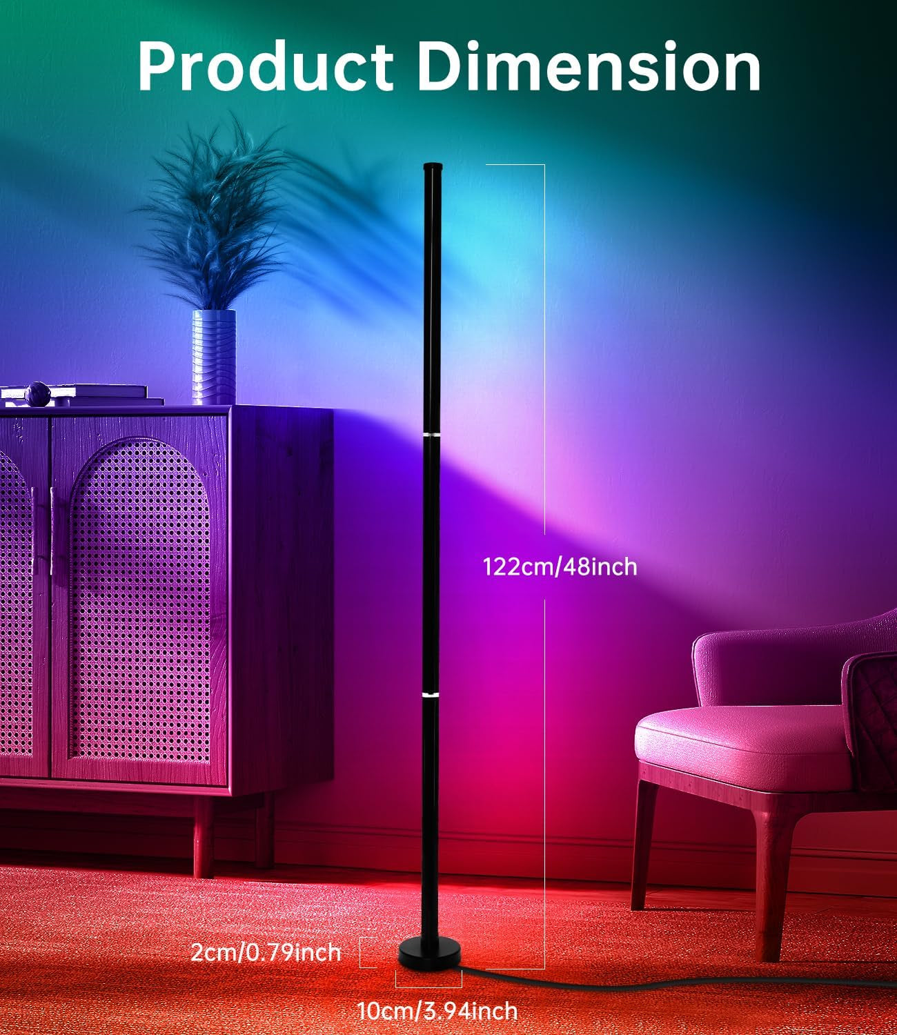 Lámpara De Pie LED RGB Con App Y Mando a Distancia, Con Sincronización Musical Y 16 Millones De Colores Que Cambian De Color Lámpara De Pie Vertical Para Salón, Dormitorio Y Sala De Juegos