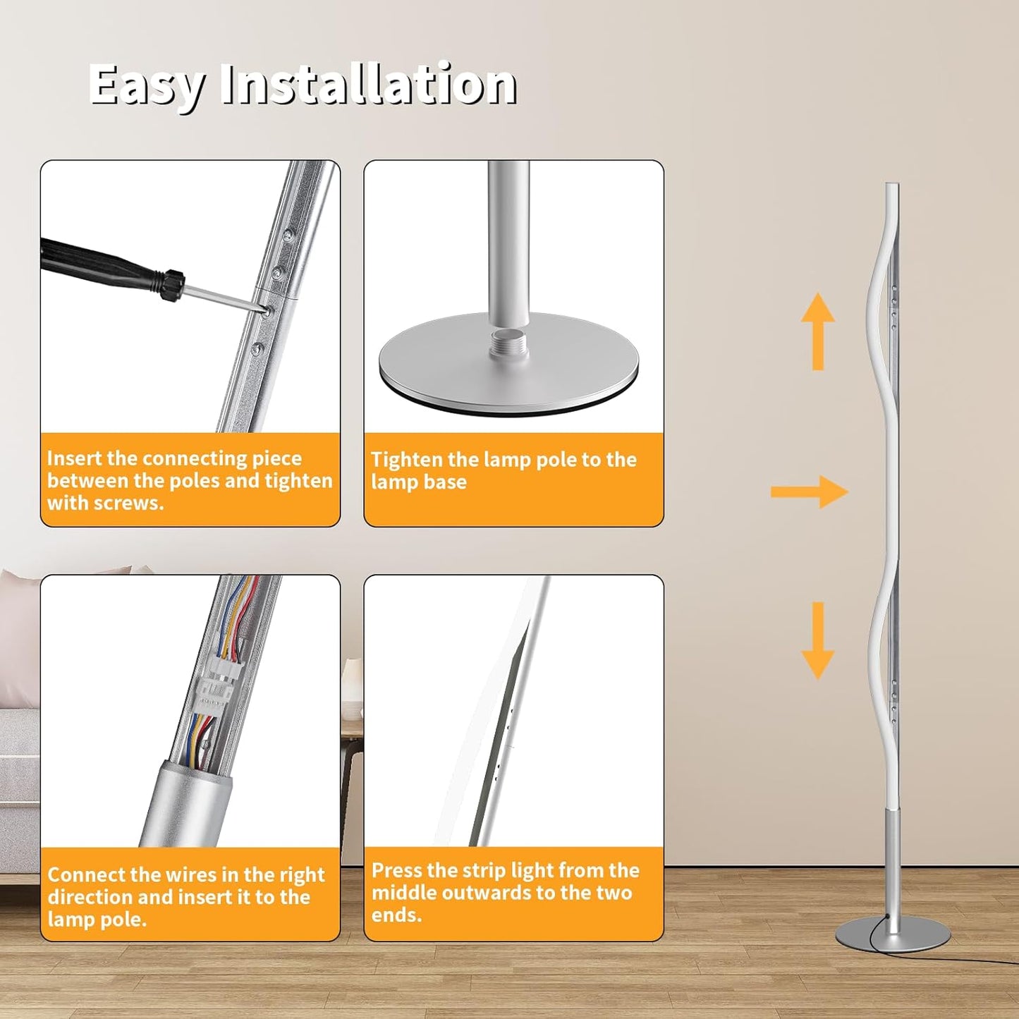 Lámpara De Pie LED, Moderna Lámpara De Pie Salon Regulable Luz Esquina Con Control Remoto, Atenuación Continua Brillo Y Colores 2700K-6500K Función Memoria Columna Luz Para Dormitorio, 147CM