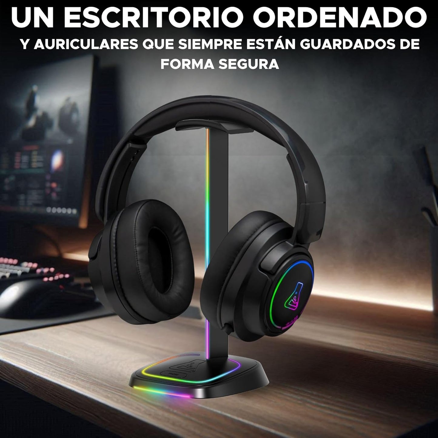 The G-Lab K-Stand Neon RGB HUB – Soporte Auriculares Con Iluminación RGB – Soporte Cascos Gaming Con HUB USB-A/USB-C Y Botón On/Off | Accesorio Gaming Para PC PS5 Xbox Switch – Regalo Gamer | Nuevo