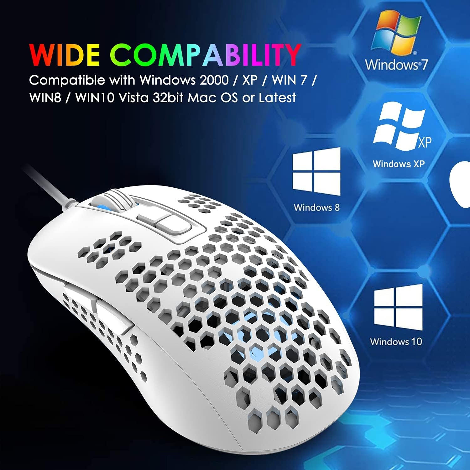 Teclado Compacto Para Juegos 60% Cableado 61 Teclas 11 Efectos De Luz De Fondo RGB Con Teclas Completas Anti-Efecto Fantasma + Ratón De Nido De Abeja Ligero Con Cable De 2400 Ppp+Alfombrilla