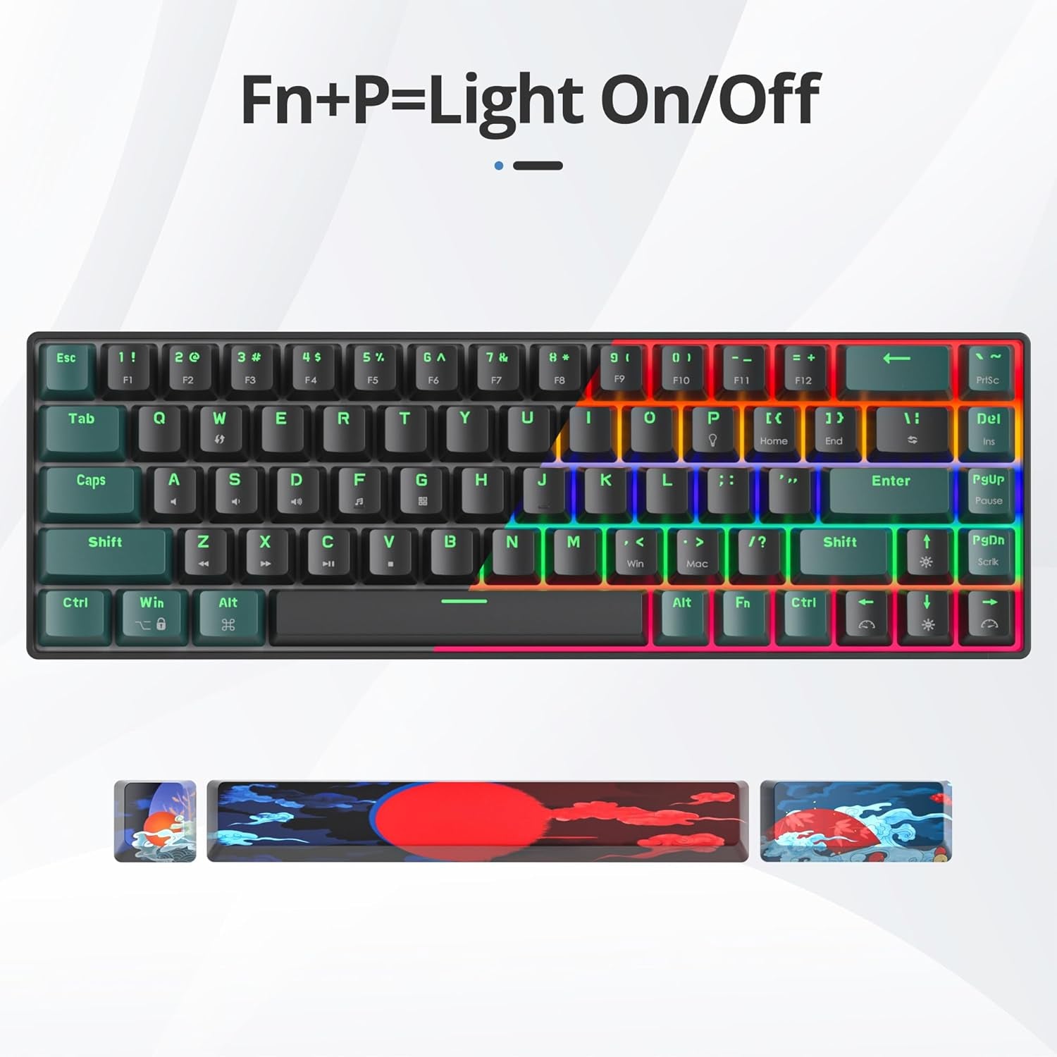 Teclado 65%, Compact Mechanical Keyboard 68 Teclas,Teclado Gaming 60 Mecanico with Interruptor Rojo Lineal,Qwerty Americano Para Computadoras Portátiles De Escritorio Y Gamers