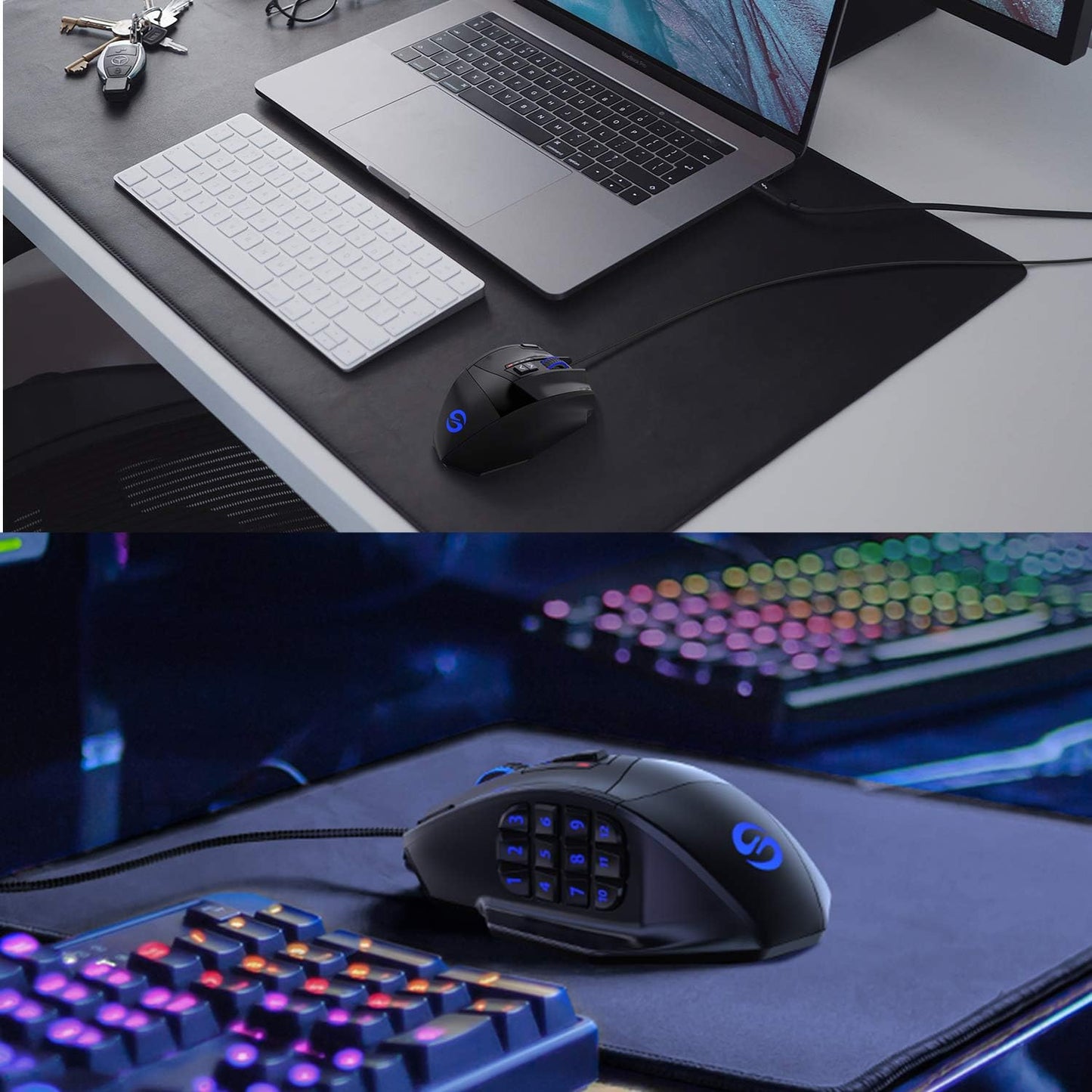 Utechsmart Venus - Ratón Láser USB Para Juegos MMO, De Alta Precisión (18 Botones Programables, 16400 Dpi), Color Negro