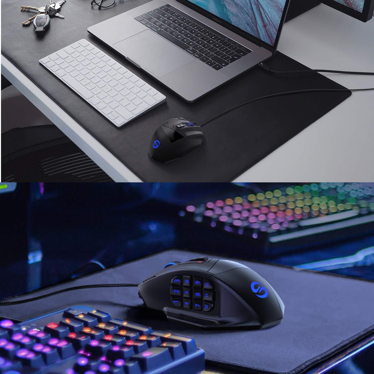 Utechsmart Venus - Ratón Láser USB Para Juegos MMO, De Alta Precisión (18 Botones Programables, 16400 Dpi), Color Negro