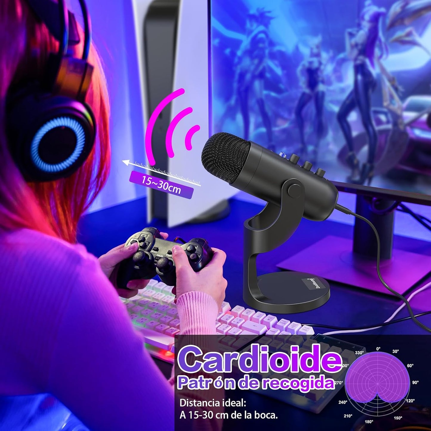 Zealsound Micrófono Condensador,Micrófono PC Usb,Micrófono Gaming, Adaptador Teléfono Para *Phone, Micrófono De Grabación Profesional,Silencio,Reducción De Ruido,Estúdio/Youtuber/Streaming/Podcast