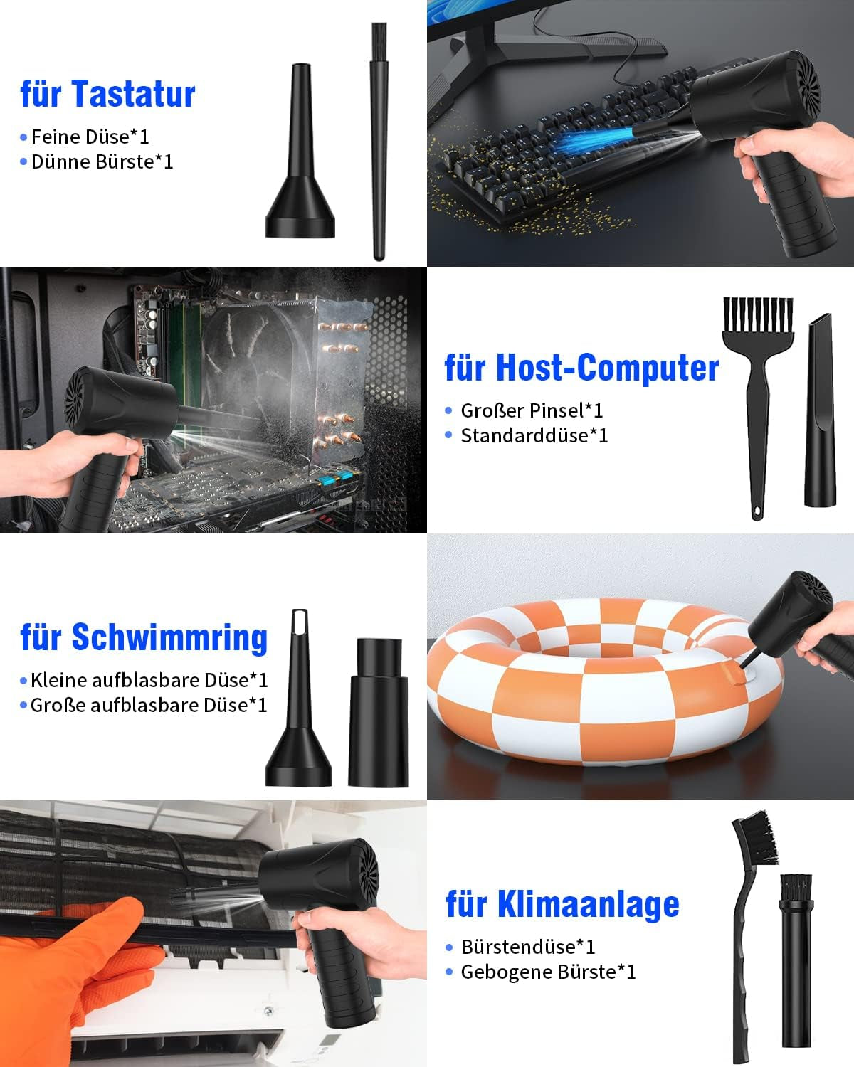 Soplador De Aire Para Pc, 3 Velocidades 91000 U/Min Compressed Air Duster, USB Recargable Plumero Electrico Con Batería De 6000Mah, Soplador Aire Comprimido Para Laptop, Teclado, Coche