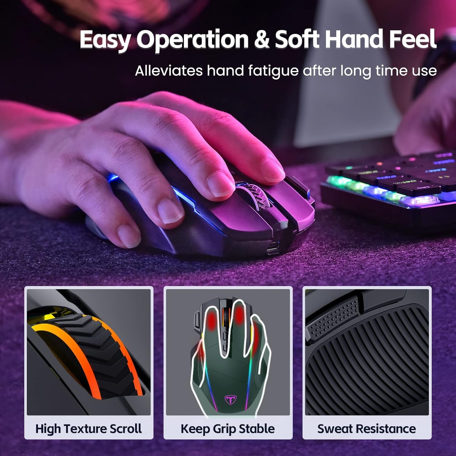 3 Wireless - Ratón Para Gaming, Tri-Mode 2.4G/Usb-C/Bluetooth Mouse Hasta 10000DPI, Chroma RGB Retroiluminado, Ratón Ergonómico Con 8 Botones Programables, Memoria Incorporada, PC, Mac Gamer