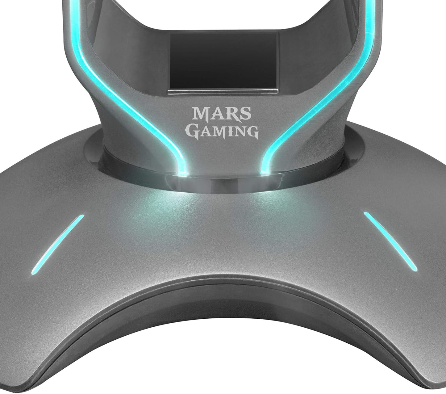 Mars Gaming MHHX, Soporte Para Auriculares Con Iluminación RGB Flow, HUB Con 2 Puertos USB 2.0, Diseño Vertical Compacto, Base Antideslizante Y Curvatura Protectora, Grafito