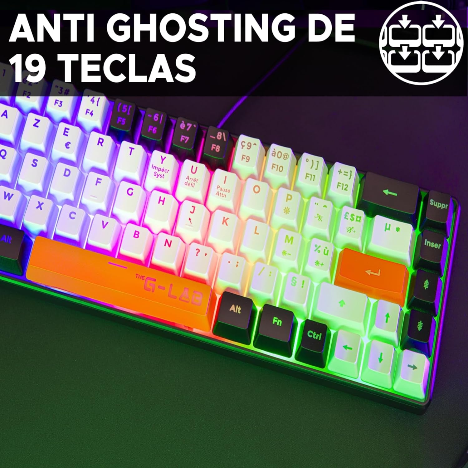 The G-Lab Keyz Hydrogen - Teclado Gaming QWERTY – Incluye Ñ - Semi Mecanico - Teclado Gamer 60%, Retroiluminación Multicolor - Silencioso, Para PC,PS4,PS5