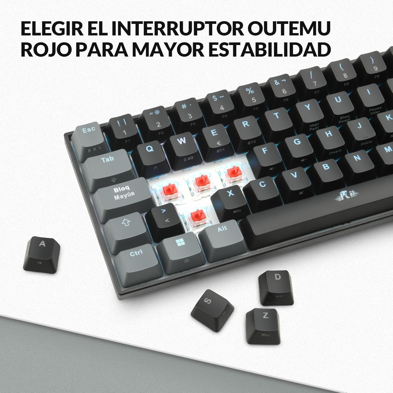 RK802 Teclado Gaming Mecánico, 3 Modos De Conectividad, Retroiluminación RGB, 60% Layout Español (Interruptores Rojos)