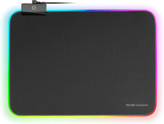 Mars Gaming MMPRGBL, Alfombrilla Gaming RGB 365X265Mm Con 12 Modos De Iluminación, Fibra Óptica, Superficie Nanotextil, Borde Reforzado, Cable Trenzado, Antideslizante, Negro