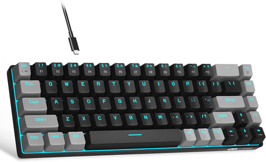 Teclado Mecánico De 60 Por Ciento Para Juegos, Minimalista Mk-Box Retroiluminado Azul Compacto De 68 Teclas Con Cable De Oficina Con Interruptor Rojo Para Windows, Mac, Conveniente (Gris Y Negro)