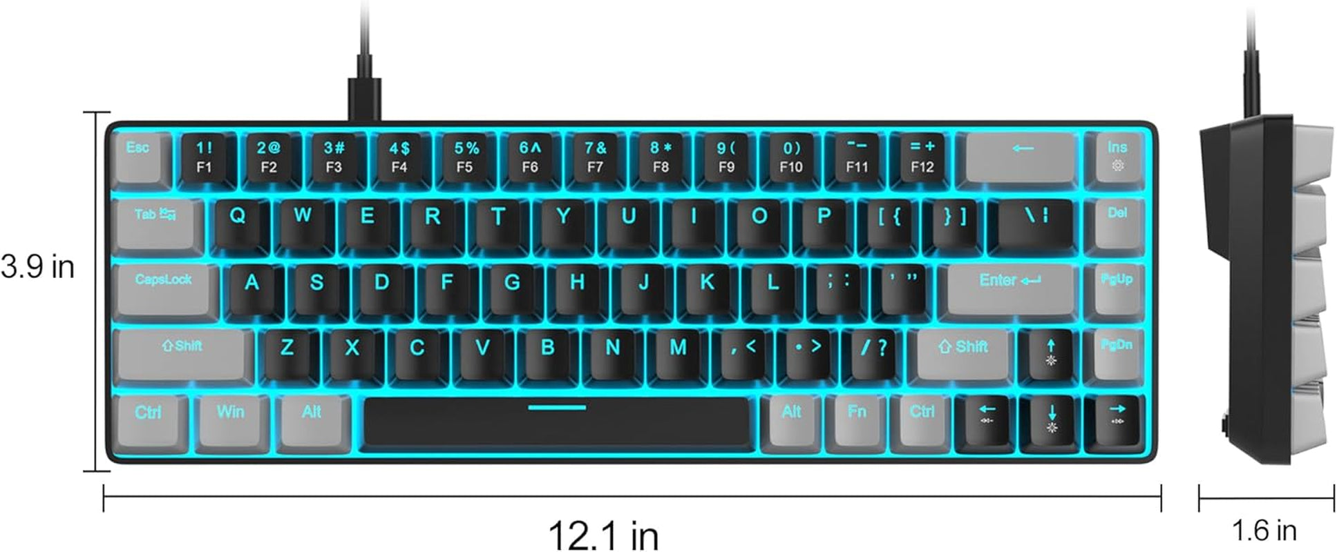 Teclado Mecánico De 60 Por Ciento Para Juegos, Minimalista Mk-Box Retroiluminado Azul Compacto De 68 Teclas Con Cable De Oficina Con Interruptor Rojo Para Windows, Mac, Conveniente (Gris Y Negro)