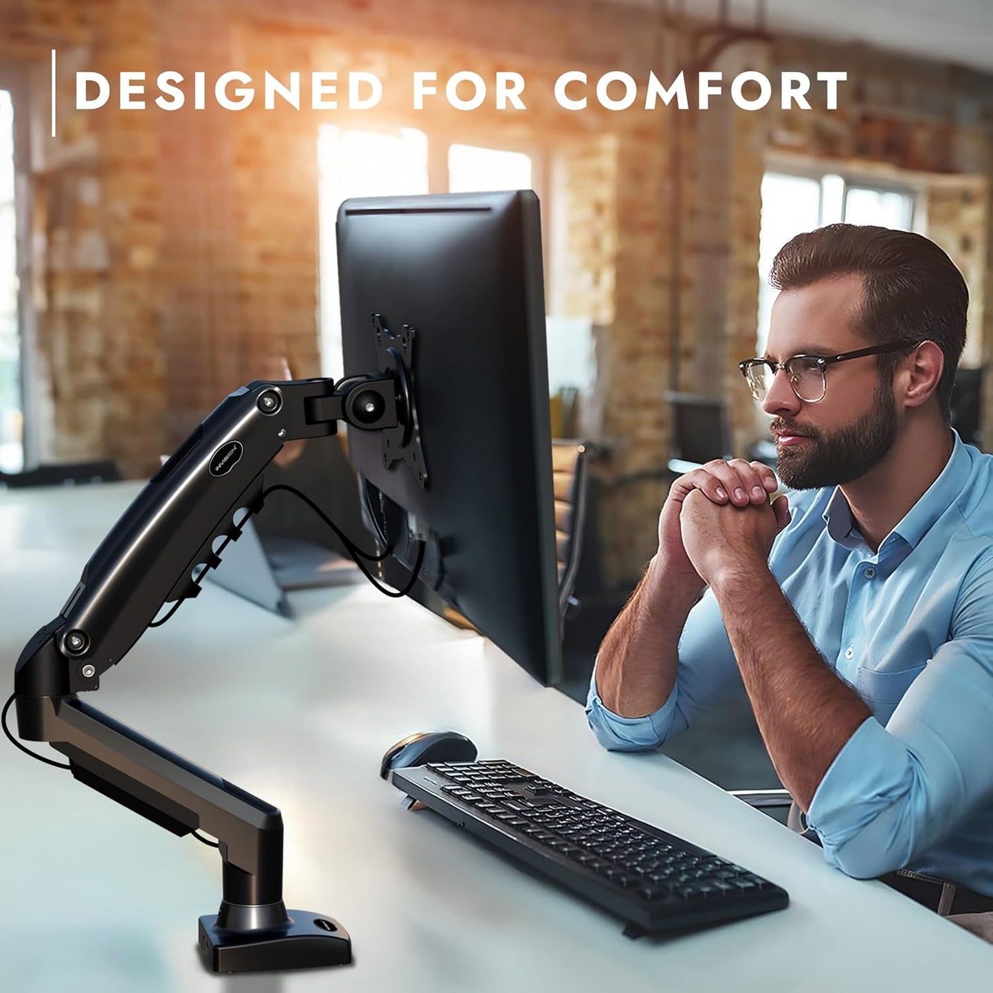 Invision Soporte De Monitor Escritorio Para Pantallas De 19 a 32 Pulgadas, VESA 75 Y 100 Mm, Abrazadera Escritorio Soporte, Ajuste De Altura Con Inclinación, Giratorio, Rotar, Peso 2-9 Kg (MX200)