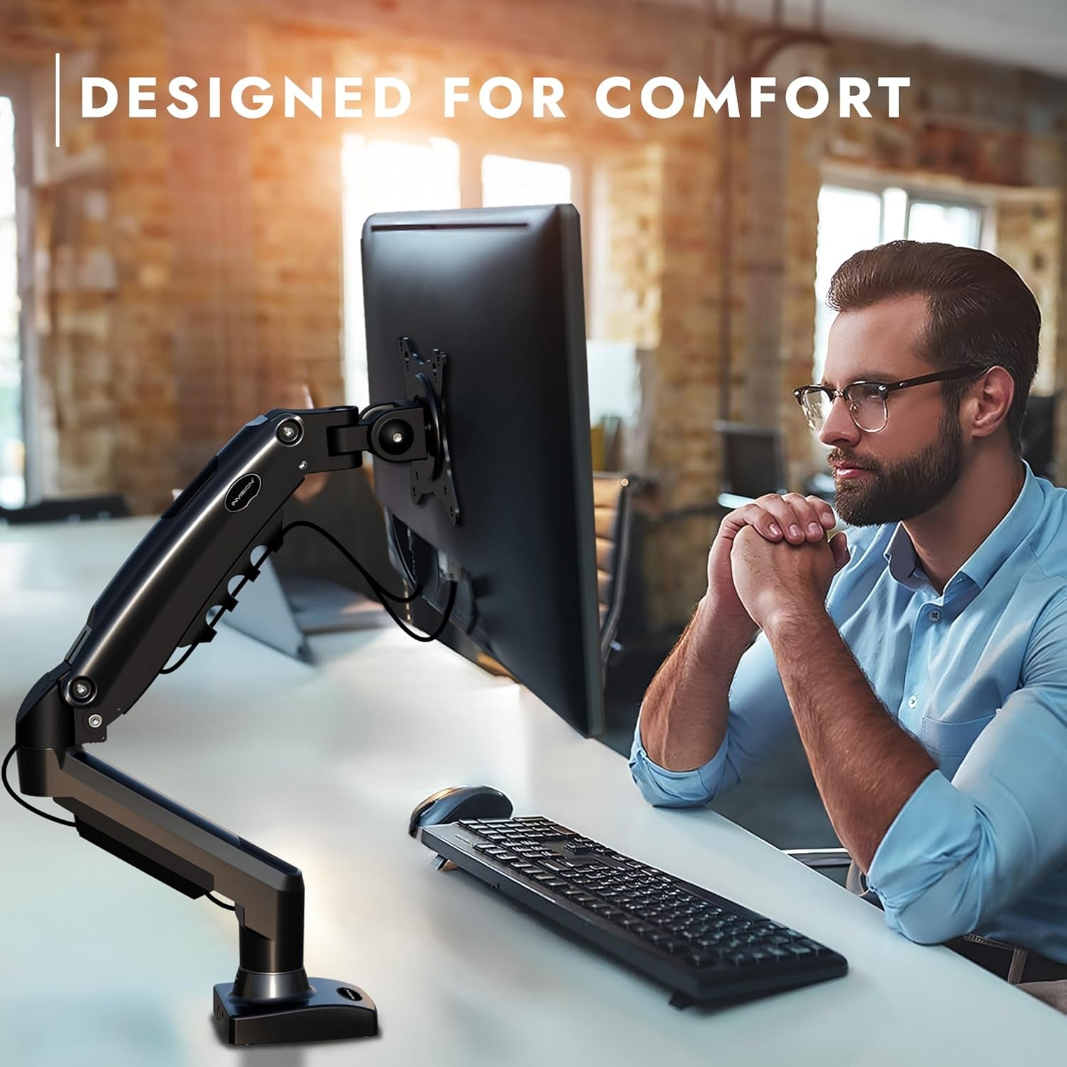 Invision Soporte De Monitor Escritorio Para Pantallas De 19 a 32 Pulgadas, VESA 75 Y 100 Mm, Abrazadera Escritorio Soporte, Ajuste De Altura Con Inclinación, Giratorio, Rotar, Peso 2-9 Kg (MX200)