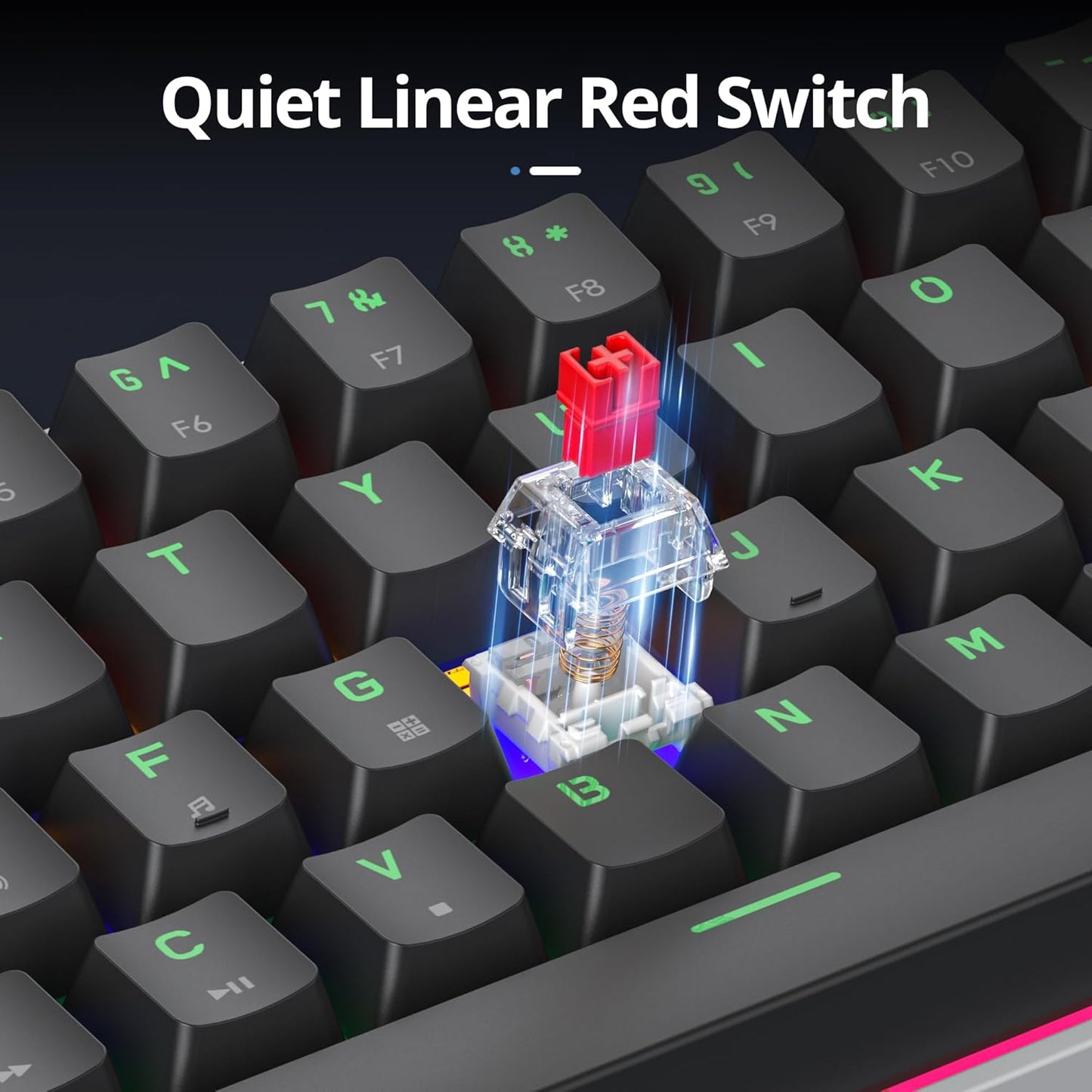 Teclado 65%, Compact Mechanical Keyboard 68 Teclas,Teclado Gaming 60 Mecanico with Interruptor Rojo Lineal,Qwerty Americano Para Computadoras Portátiles De Escritorio Y Gamers