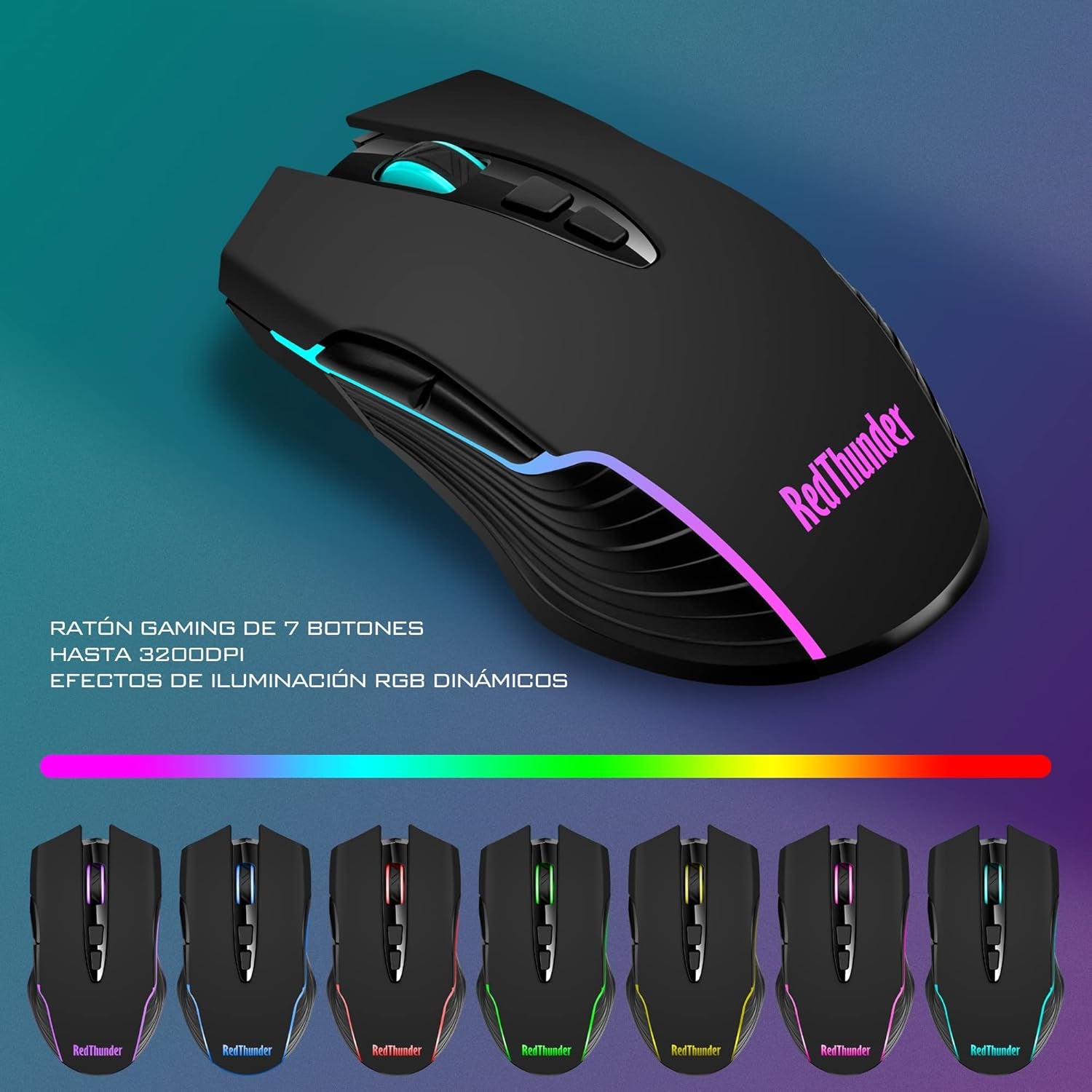 Redthunder K10 Teclado Gaming Sensación Mecánico Lnalámbrico,Retroiluminación Led,Batería Recargable De 3800 Mah, Anti-Ghosting+Ratón 7D 3200Dpi,Disposición Es,Para Pc/Ps5/Xbox-Negro