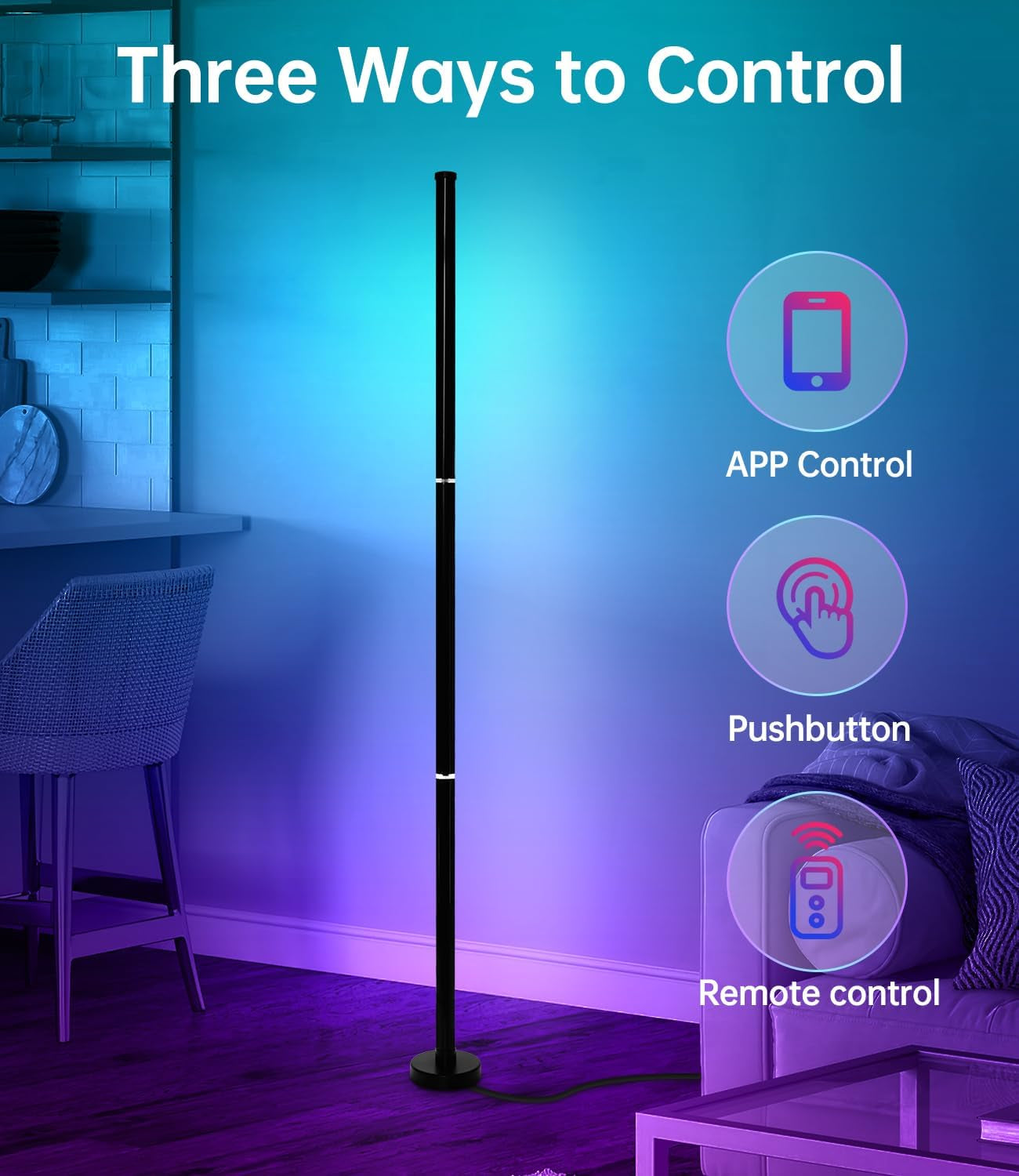Lámpara De Pie LED RGB Con App Y Mando a Distancia, Con Sincronización Musical Y 16 Millones De Colores Que Cambian De Color Lámpara De Pie Vertical Para Salón, Dormitorio Y Sala De Juegos
