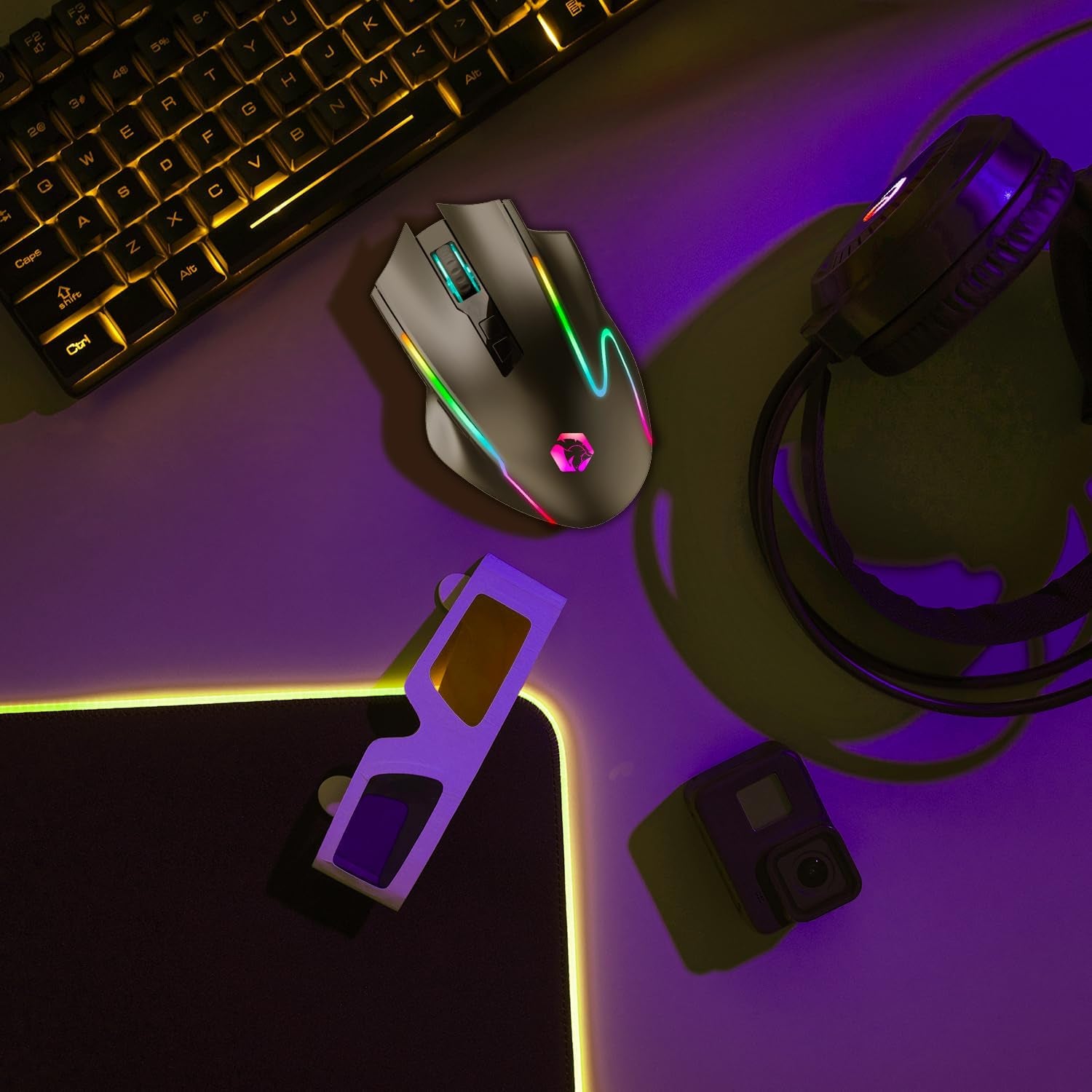 Empire Gaming RF908 - Ratón Inalámbrico Recargable Con Estación De Carga Magnética RGB – 10000 DPI 8 Botones Programables Modos Wifi 2.4 Ghz, Bt/Cable Vía USB-C (Negro)