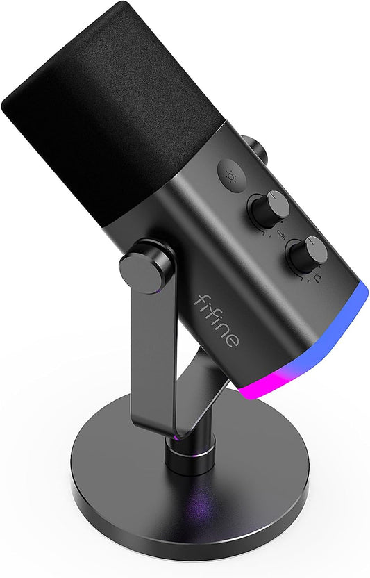 FIFINE USB XLR Gaming Microfono per PC PS4 PS5, Dinámico Micrófono De Streaming Podcast, Para Estudio Podcasting Grabación