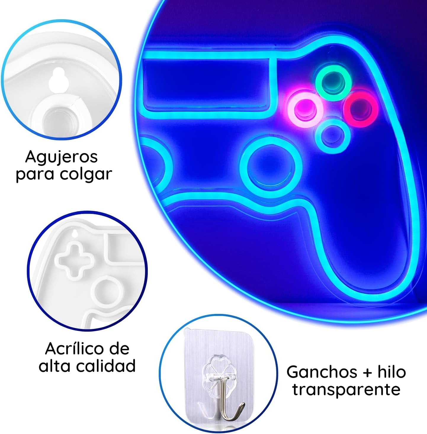 NELUX Neón LED Gaming - Mando Gamer Luces Neon Decoración Habitación Pared Gaming, Letrero Neon Gamer Lampara Habitacion Juvenil Luz, Cartel Luminoso Decorar Setup. Conexión USB Con Regulador.