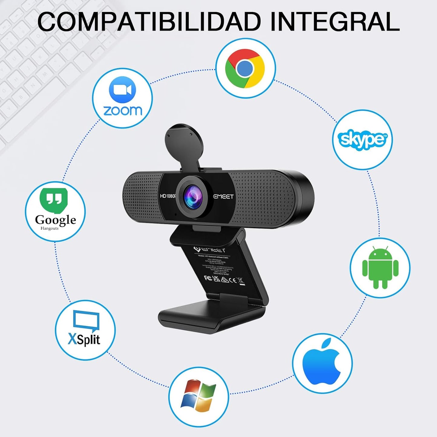 EMEET Webcam 1080P Con Micrófono C960 Cámara Web De Transmisión De 2 Micrófonos Con Cubierta De Privacidad, Vista De 90°, Webcam USB Plug & Play Para Llamadas/Conferencias, Zoom/Skype/Youtube