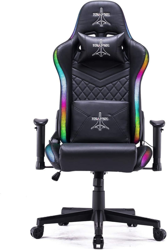 La Voglia Di Fare Reaper - Silla De Gaming Profesional Con Tecnología LED RGB Integrada, Respaldo Reclinable, Perfiles LED Coloridos Personalizables Con Amplia Selección De Color (Negro)