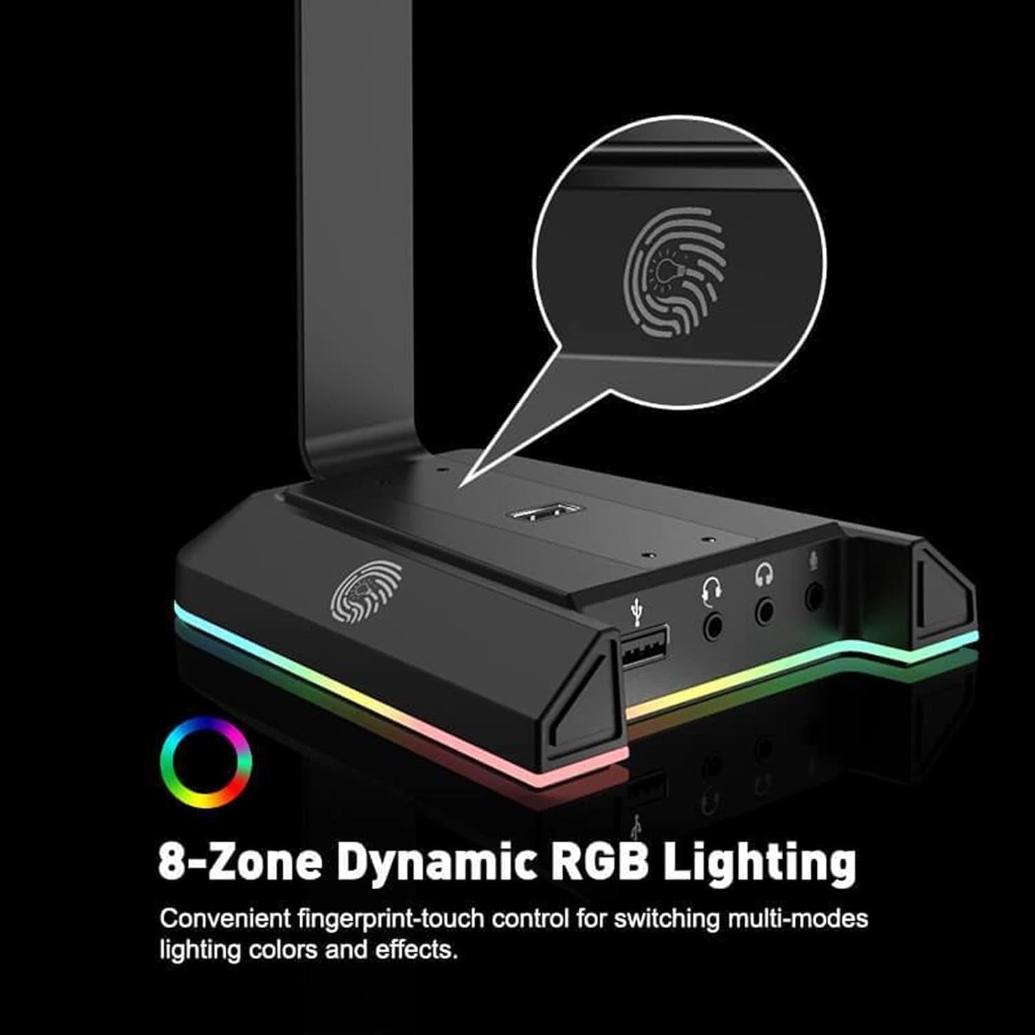 EKSA W1 Soporte Auriculares Con RGB, Sonido Envolvente 7.1, 3 Puertos 3.5Mm Y 2 USB, Accesorios Gaming Para PC, Aluminio, Compatible Con Pc/Netbook/Gamer