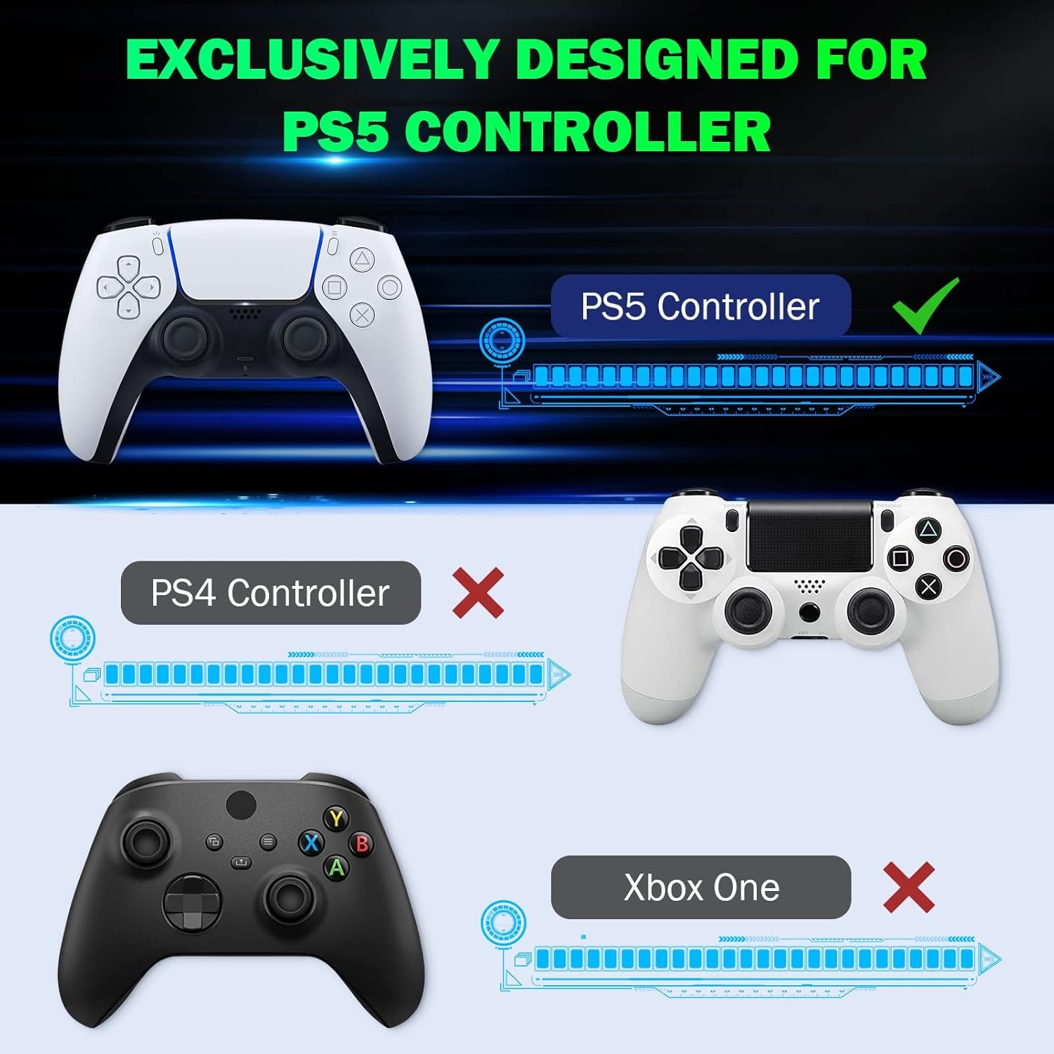 Moko Teclado Inalámbrico Para Mando PS5 Con Retroiluminación Verde, Mini Bluetooth Teclado Controlador Con 47 Teclas Chatpad, Altavoz Integrado Y Conector 3,5 Mm Audio Compatible Con Accesorios PS5