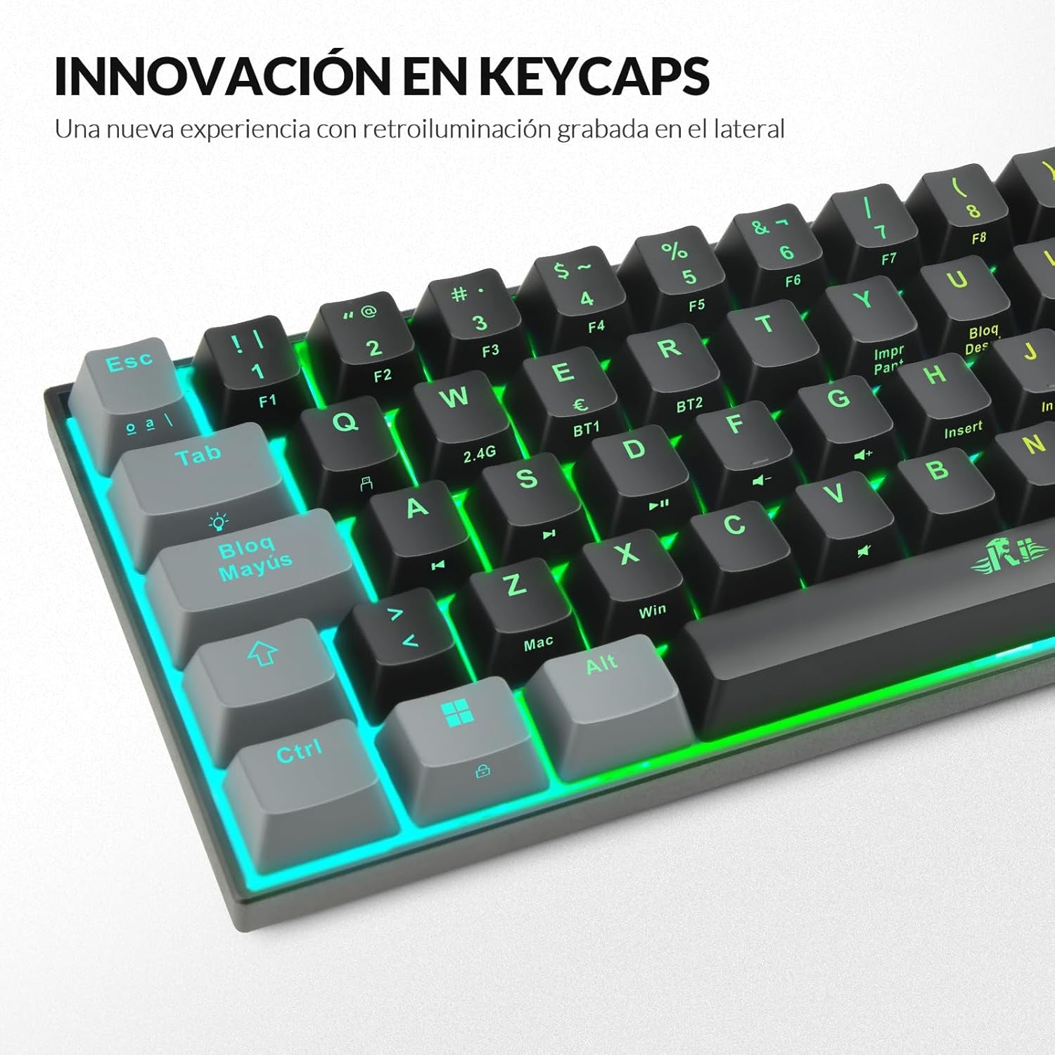 RK802 Teclado Gaming Mecánico, 3 Modos De Conectividad, Retroiluminación RGB, 60% Layout Español (Interruptores Rojos)