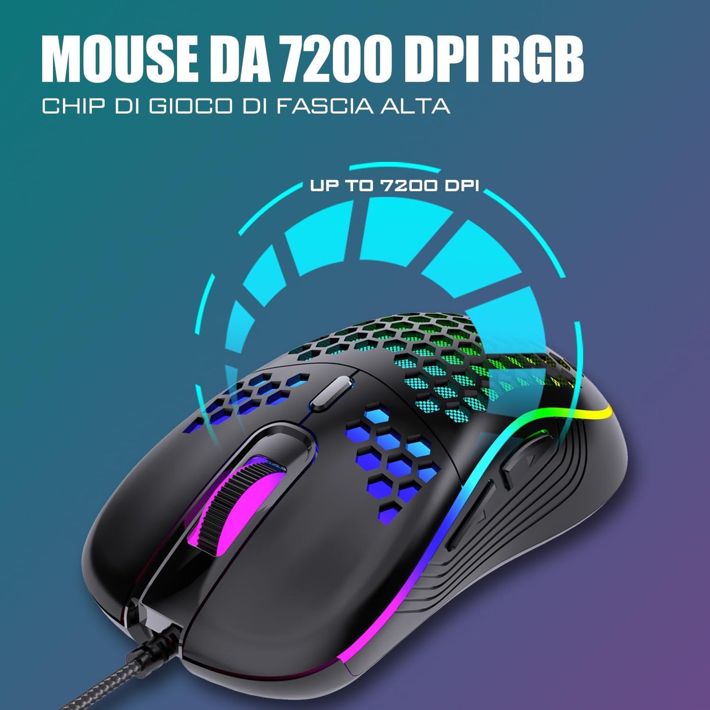 Redthunder Teclado Mecánico Alámbrico Gaming 60%,Retroiluminación RGB Dinámica,Ratón Celular Ligero De 7200 Dpi,Teclado Ultra-Compacto 62 Teclas Anti-Ghosting,Disposición QWERTY Es,Para Pc/Ps5/Xbox