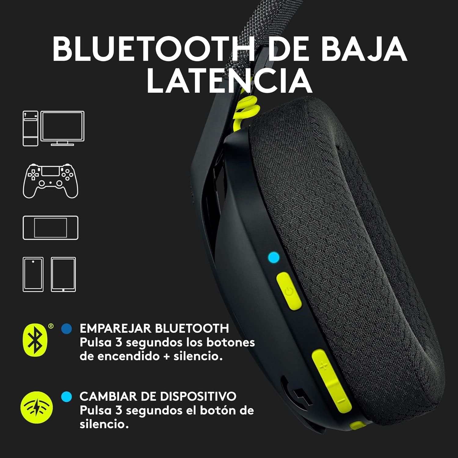 Logitech G G435 Auriculares Inalámbricos LIGHTSPEED Para Gaming, Ligeros, Micrófono Integrado, Batería De 18 Horas, Compatibles Con Dolby Atmos, Bluetooth, PC, PS4, PS5, Móvil, Nintendo Switch - Negro