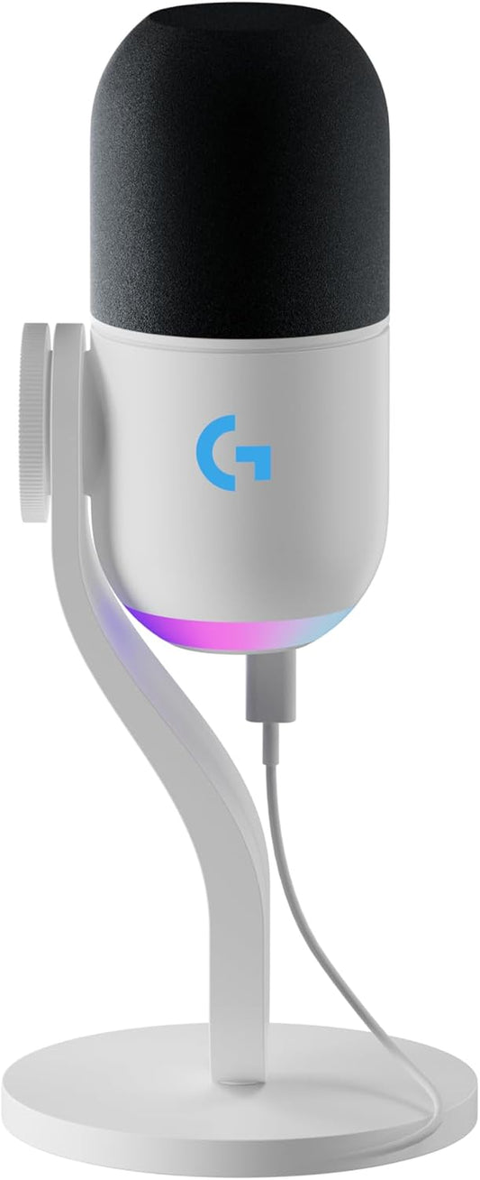 Logitech G Yeti GX, Micrófono Dinámico RGB Con LIGHTSYNC Para Gaming, Micrófono USB Para Streaming, Supercardioide, Plug and Play USB Para Pc/Mac, Blanco