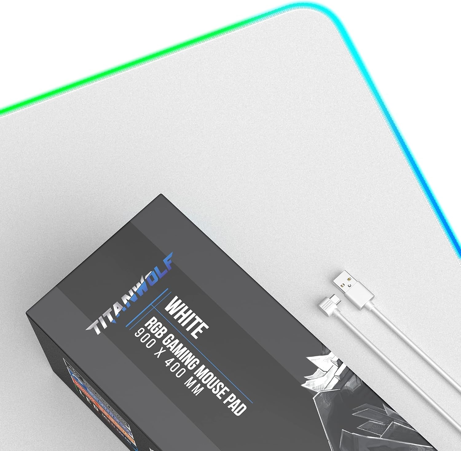 TITANWOLF - Alfombrilla Para Ratón Gaming RGB - Mouse Pad 900X400 Mm - LED Multicolor 7 Colores - 4 Modos De Efectos - Mejora Precisión Y Velocidad - Superficie Inferior De Goma – White