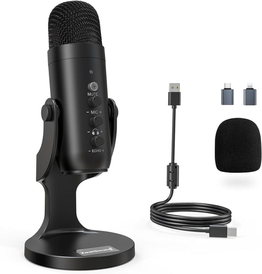 Zealsound Micrófono Condensador,Micrófono PC Usb,Micrófono Gaming, Adaptador Teléfono Para *Phone, Micrófono De Grabación Profesional,Silencio,Reducción De Ruido,Estúdio/Youtuber/Streaming/Podcast