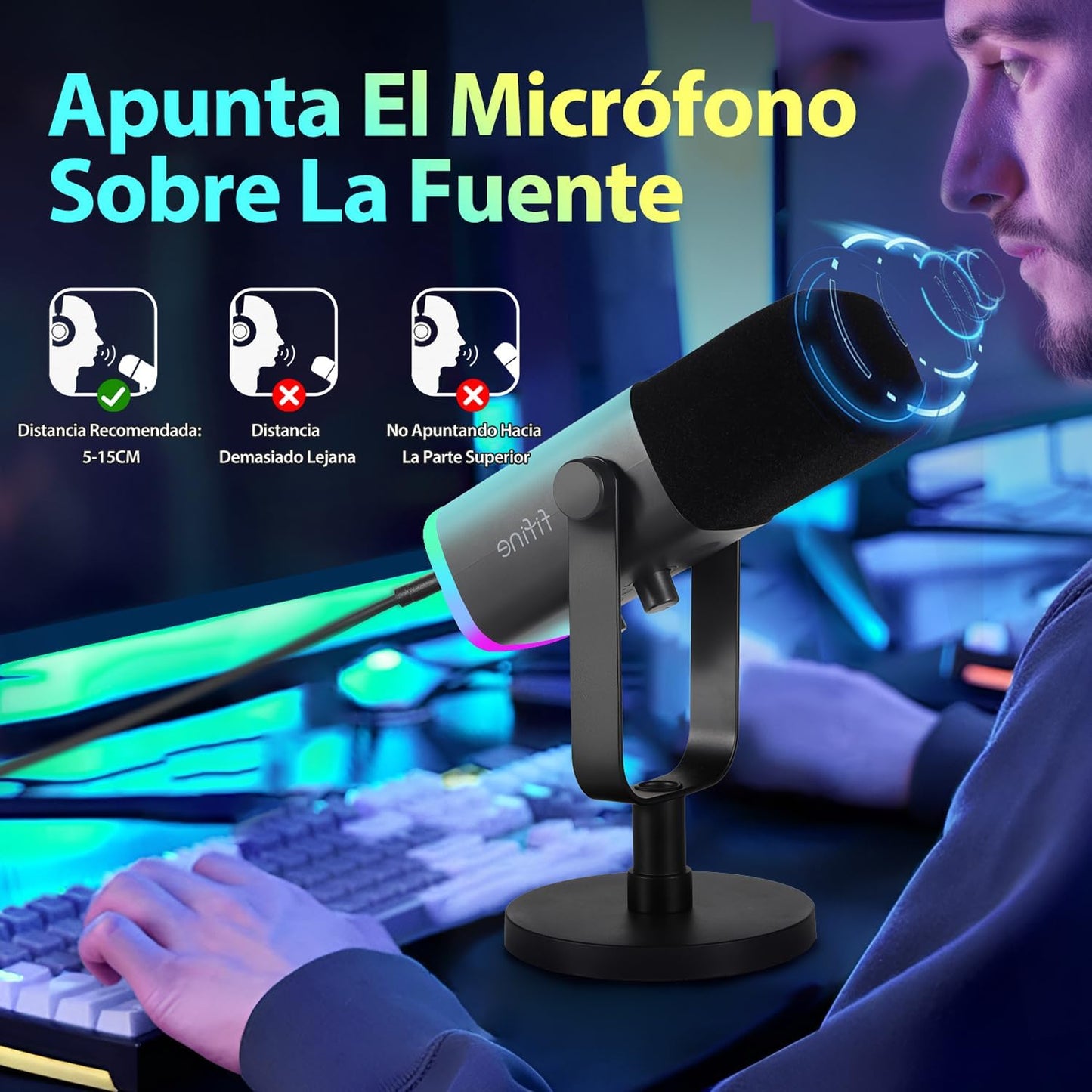 FIFINE USB XLR Gaming Microfono per PC PS4 PS5, Dinámico Micrófono De Streaming Podcast, Para Estudio Podcasting Grabación