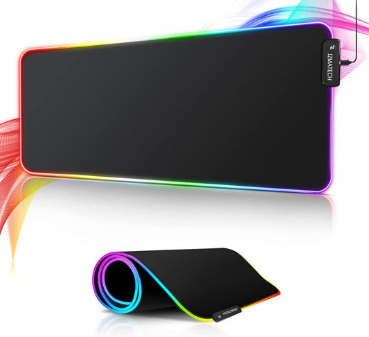 Alfombrilla De Ratón Para Juegos RGB XL, Alfombrilla De Ratón Para Juegos De 800X300 Mm Grande Con 14 Modos De Iluminación, 7 Colores LED, Antideslizante,Para Jugadores De PC, Entrada USB Adicional