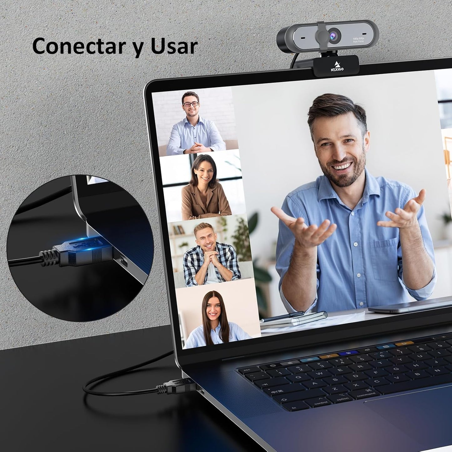 Nexigo N660P 60FPS 1080P Webcam Con Enfoque Automático, Micrófonos Duales Y Cubierta De Privacidad, Pro HD USB Cámara Web Para PC OBS Gaming Conferencias Con Zoom Skype Facetime Teams