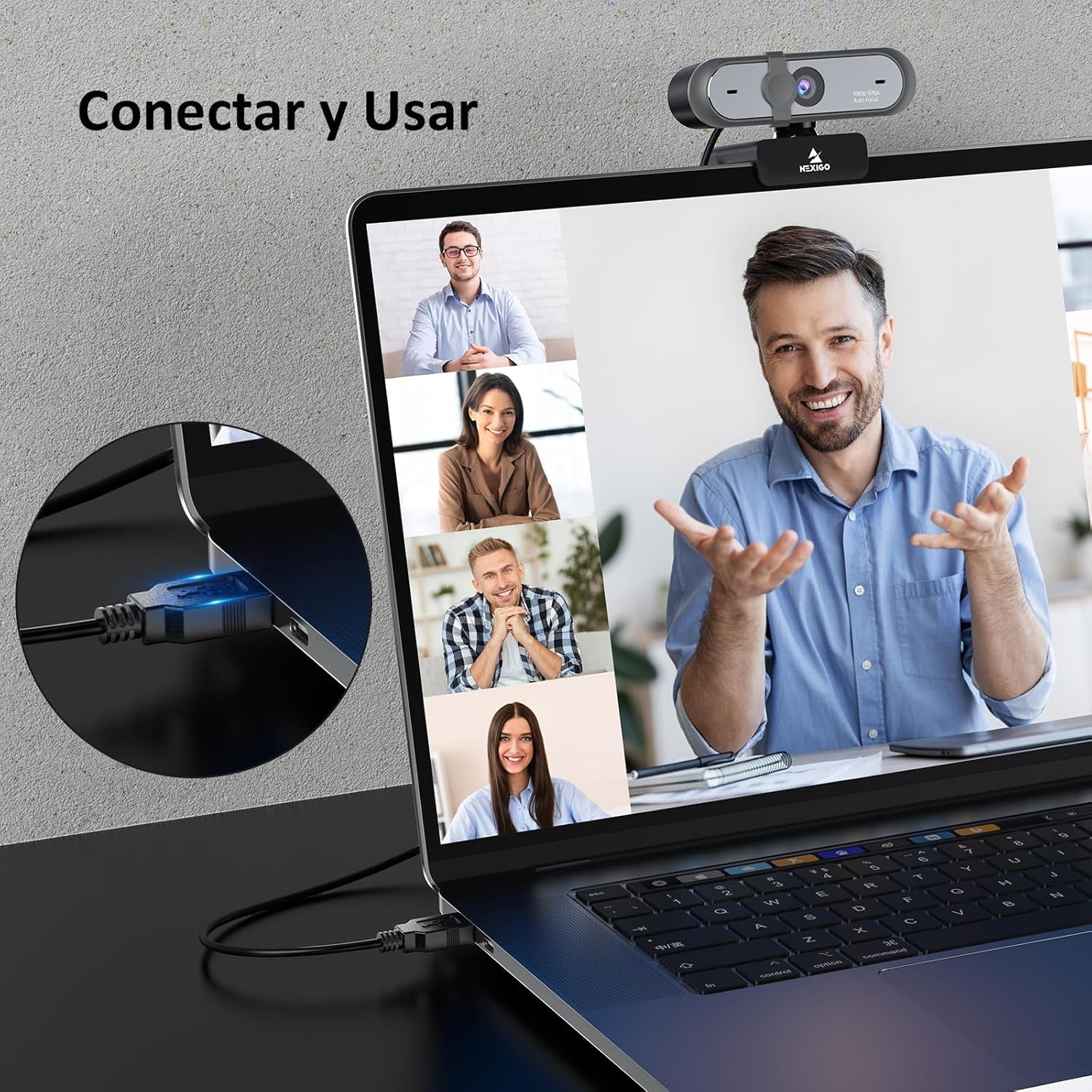 Nexigo N660P 60FPS 1080P Webcam Con Enfoque Automático, Micrófonos Duales Y Cubierta De Privacidad, Pro HD USB Cámara Web Para PC OBS Gaming Conferencias Con Zoom Skype Facetime Teams