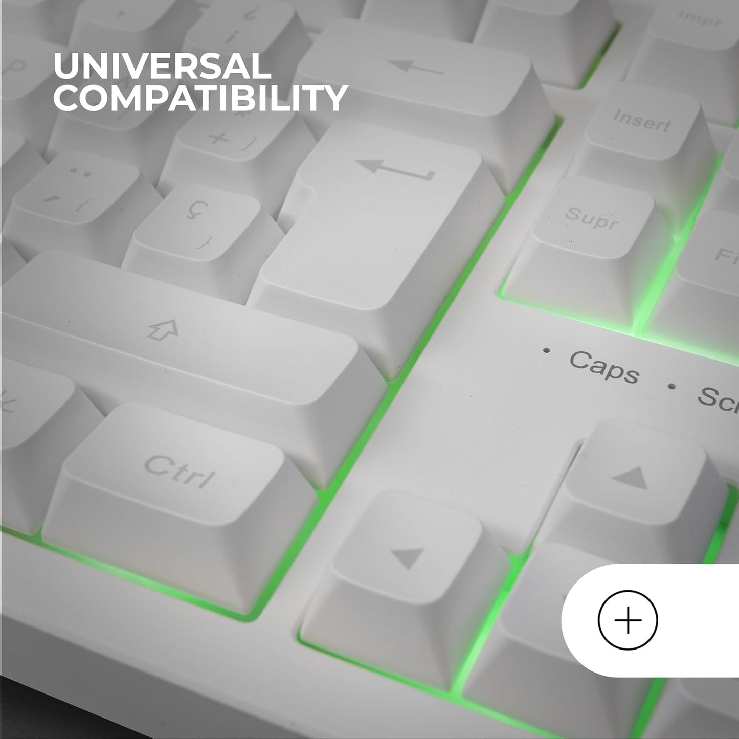 Mars Gaming MK023, Teclado Gaming TKL, Tecnología Híbrida H-Mech, Iluminación FRGB Rainbow, Anti-Ghosting, Compatibilidad Universal, Blanco, Idioma Español