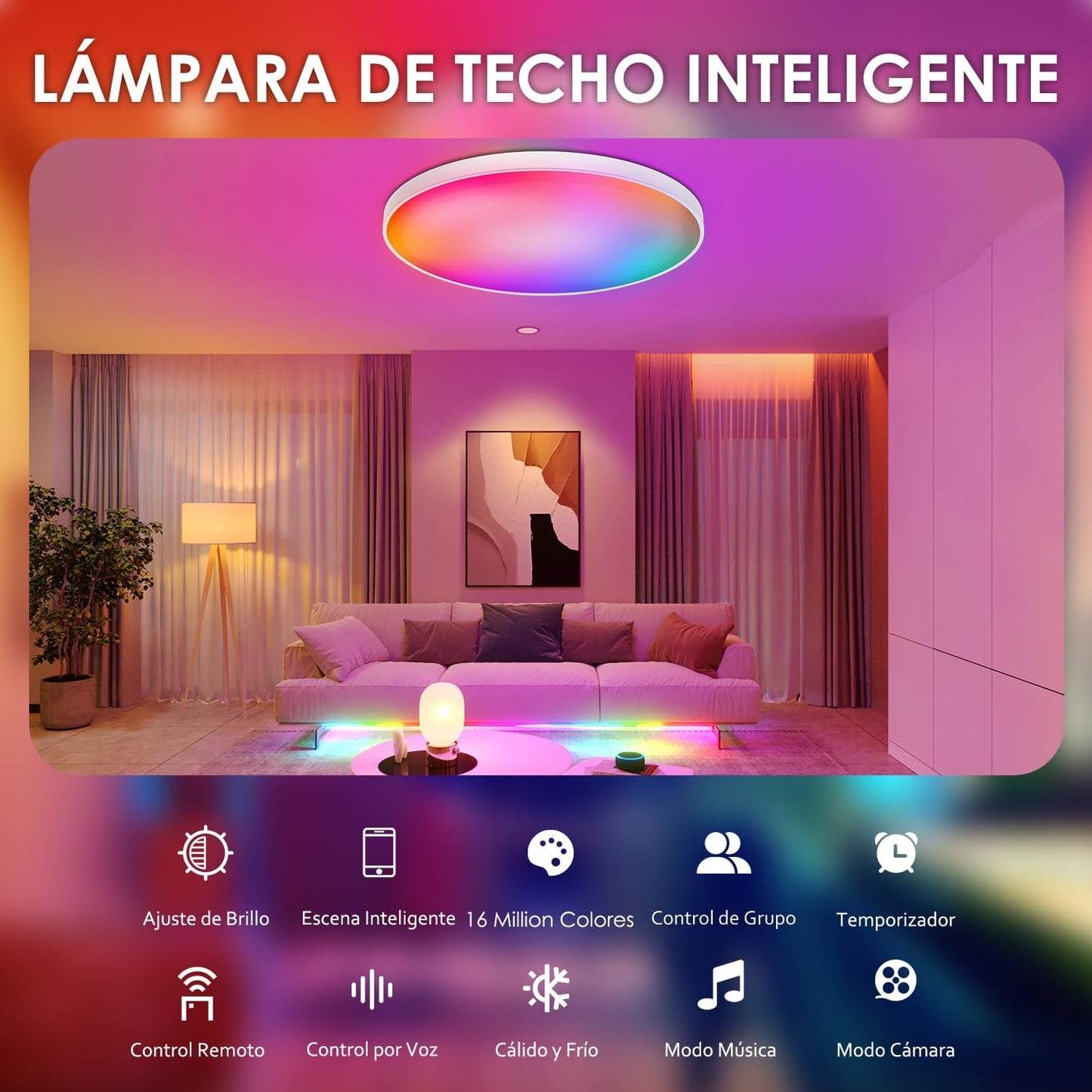 ® Lampara Techo LED 30W, Plafon RGB Redondo 2700K-6500K, Regulable, Compatible Con Alexa, Control APP, Mando a Distancia, Para Dormitorio, Salon, Cocina