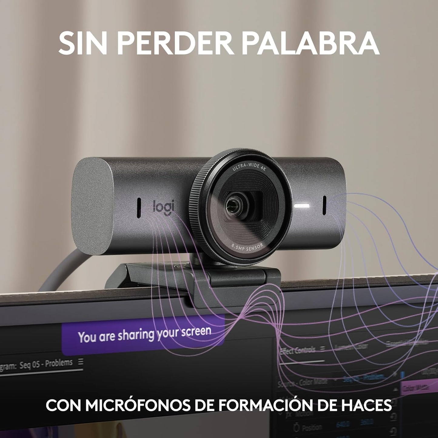 Logitech MX Brio Ultra HD 4K Para Colaboración Y Streaming Cámara Web, 1080P a 60 FPS, Dos Micrófonos Reductores De Ruido, USB-C, Tapa, Compatible Con Microsoft Teams, Zoom, Google Meet, Grafito