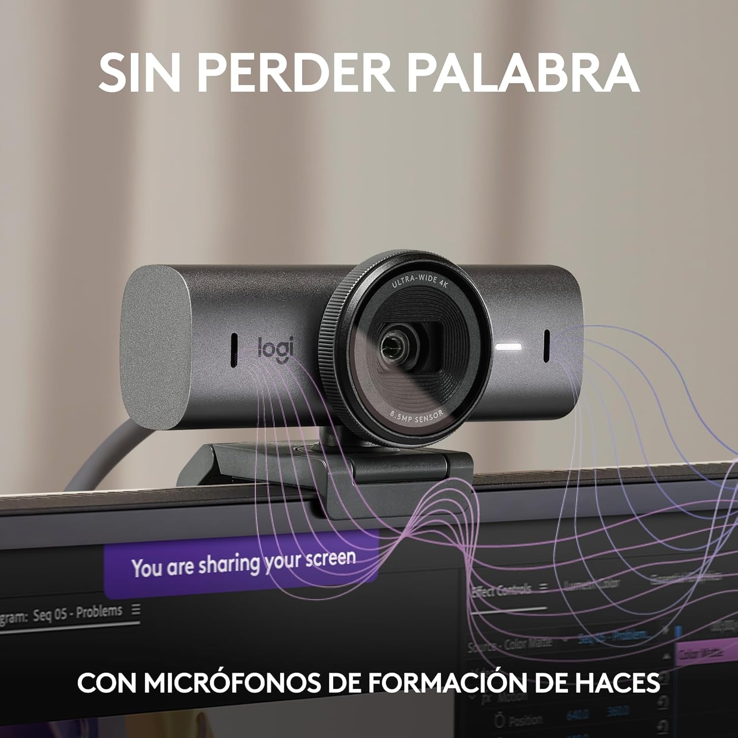 Logitech MX Brio Ultra HD 4K Para Colaboración Y Streaming Cámara Web, 1080P a 60 FPS, Dos Micrófonos Reductores De Ruido, USB-C, Tapa, Compatible Con Microsoft Teams, Zoom, Google Meet, Grafito