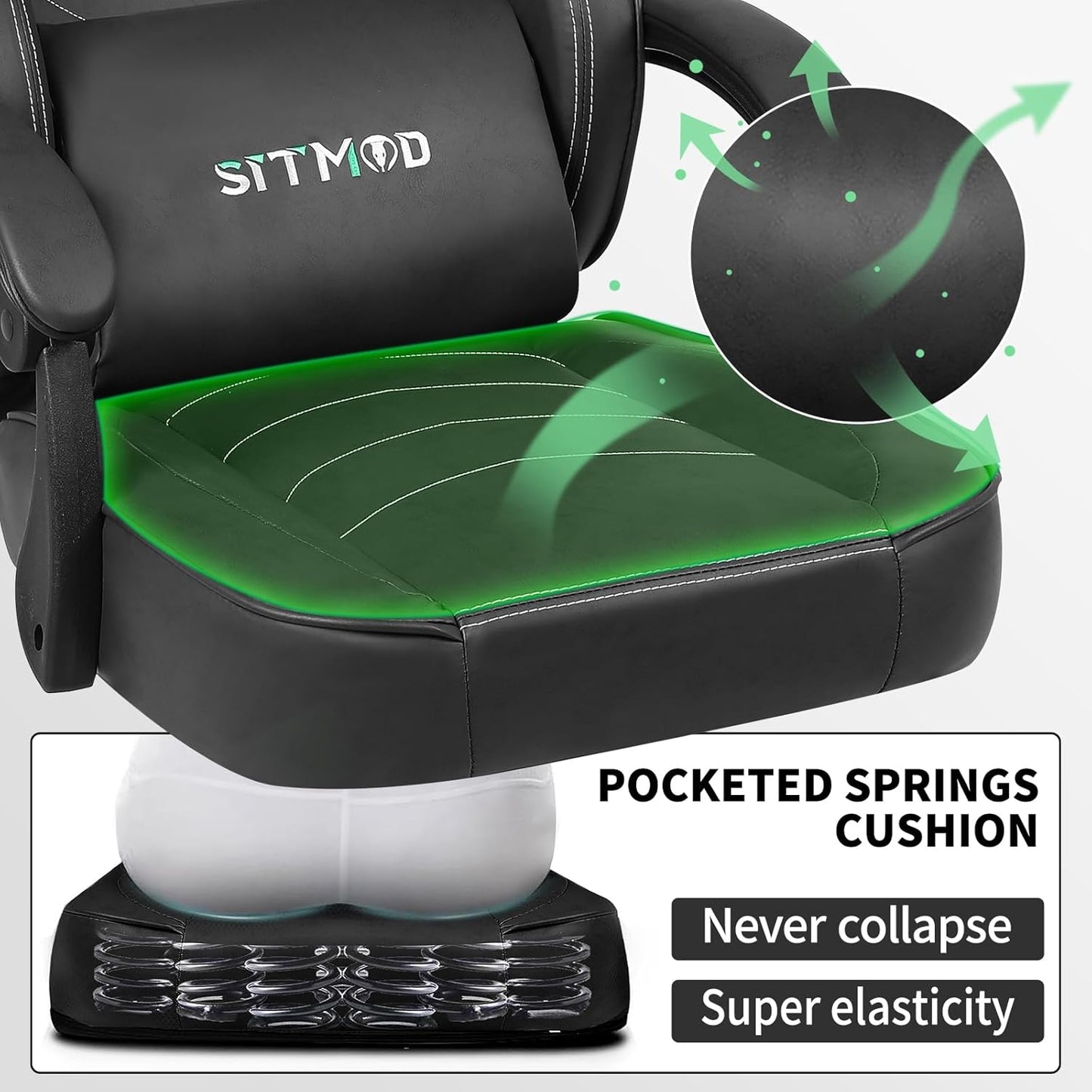 Silla De Juegos Con Reposapiés, Sillas De Trabajo Para Computadora Con Soporte Lumbar Y Reposacabezas, Sillas Grandes Y Altas De Altura Ajustable Con Cojín Giratorio De 360°, Silla De Oficina De Piel