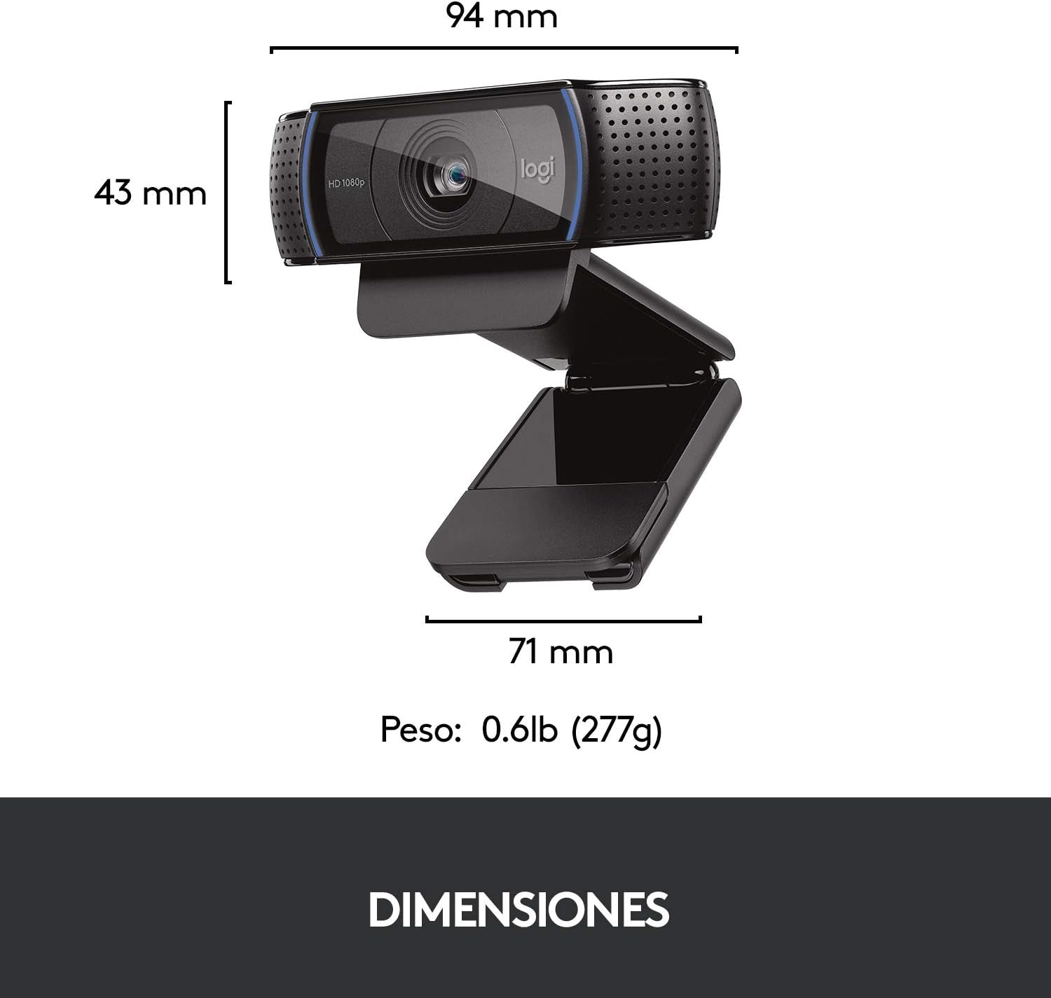 Logitech C920 HD Pro Webcam,Videoconferencias1080P/30 Fps,Sonido Estéreo,Corrección De Iluminación Hd,Skype/Hangouts/Facetime, Pc/Mac/Android/Chromebook, Funcionan Con Teams, Google Meet, Zoom-Negro