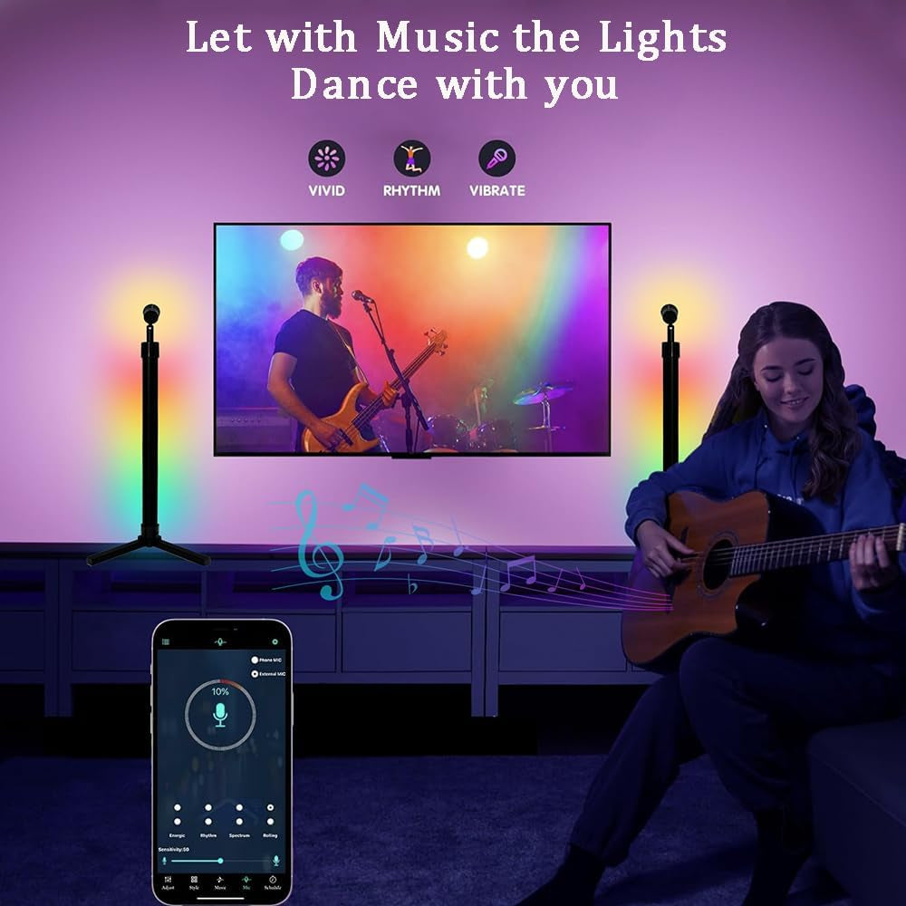 RGB Lightbar 50Cm TV Luz De Fondo USB Operado Lámpara Ambiental 6W Smart Sync Con La Música Y El Control De APP, 360 ° Foco Giratorio, 270 ° Ángulo De Lámpara Para Juegos PC TV Decoración