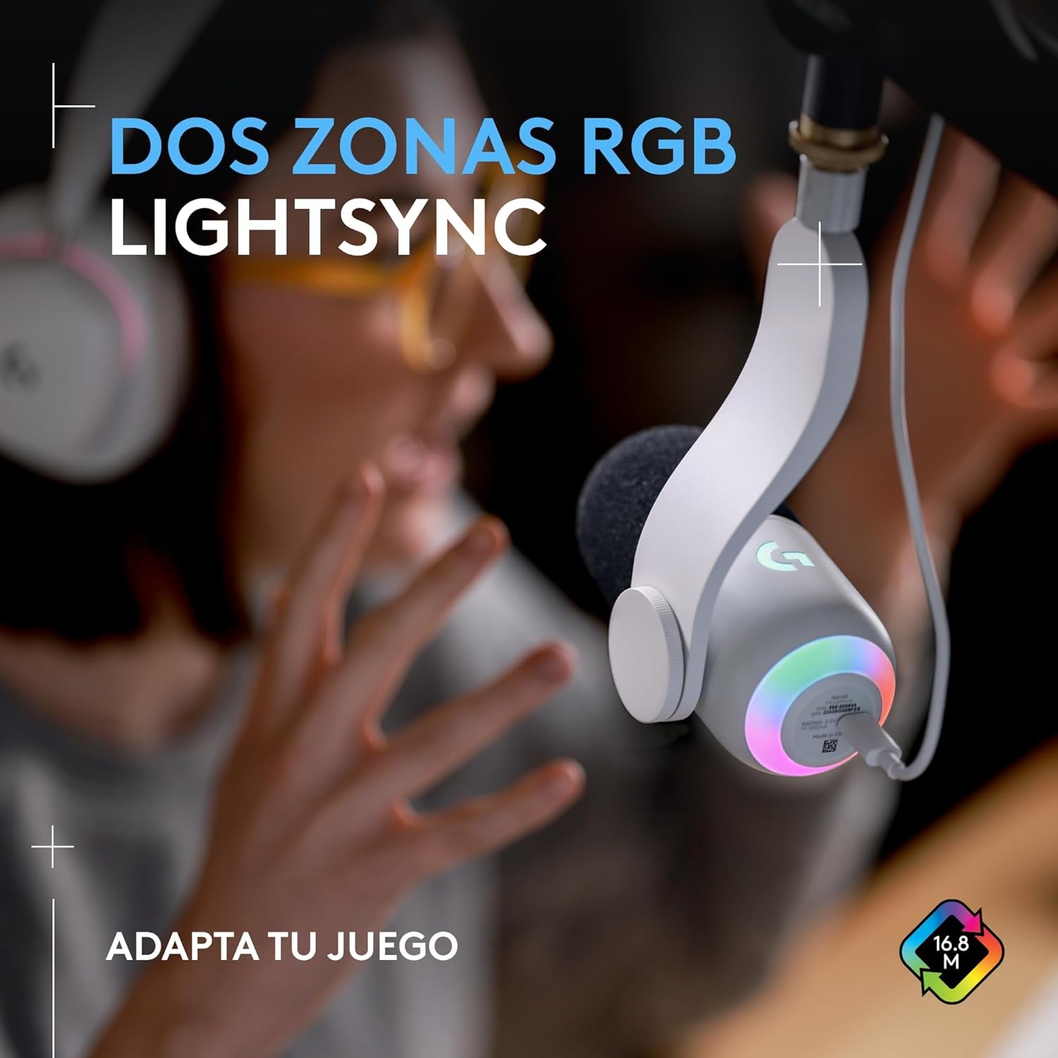 Logitech G Yeti GX, Micrófono Dinámico RGB Con LIGHTSYNC Para Gaming, Micrófono USB Para Streaming, Supercardioide, Plug and Play USB Para Pc/Mac, Blanco