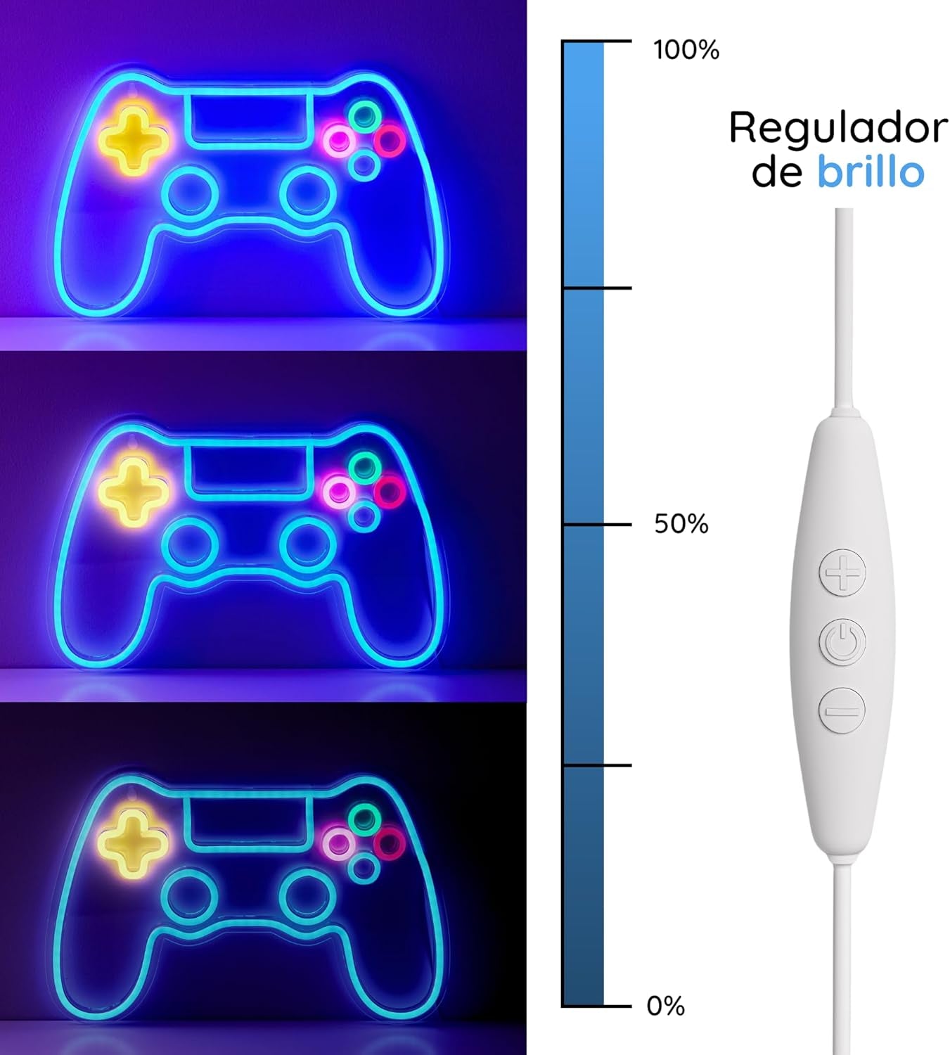 NELUX Neón LED Gaming - Mando Gamer Luces Neon Decoración Habitación Pared Gaming, Letrero Neon Gamer Lampara Habitacion Juvenil Luz, Cartel Luminoso Decorar Setup. Conexión USB Con Regulador.
