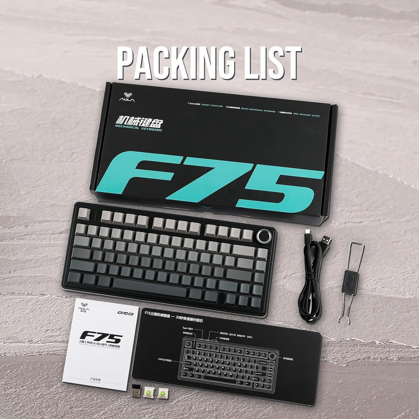 EPOMAKER X Aula F75 Teclado Mecánico Gasket, Para Juegos 75% Intercambiable En Caliente, Acolchado De 5 Capas, Botones, Bluetooth, Inalámbrico, USB-C, RGB (Gradiente Negro, Interruptor LEOBOG Reaper)