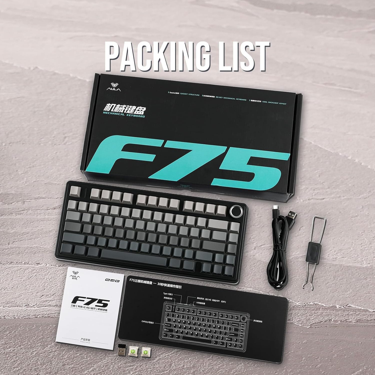 EPOMAKER X Aula F75 Teclado Mecánico Gasket, Para Juegos 75% Intercambiable En Caliente, Acolchado De 5 Capas, Botones, Bluetooth, Inalámbrico, USB-C, RGB (Gradiente Negro, Interruptor LEOBOG Reaper)